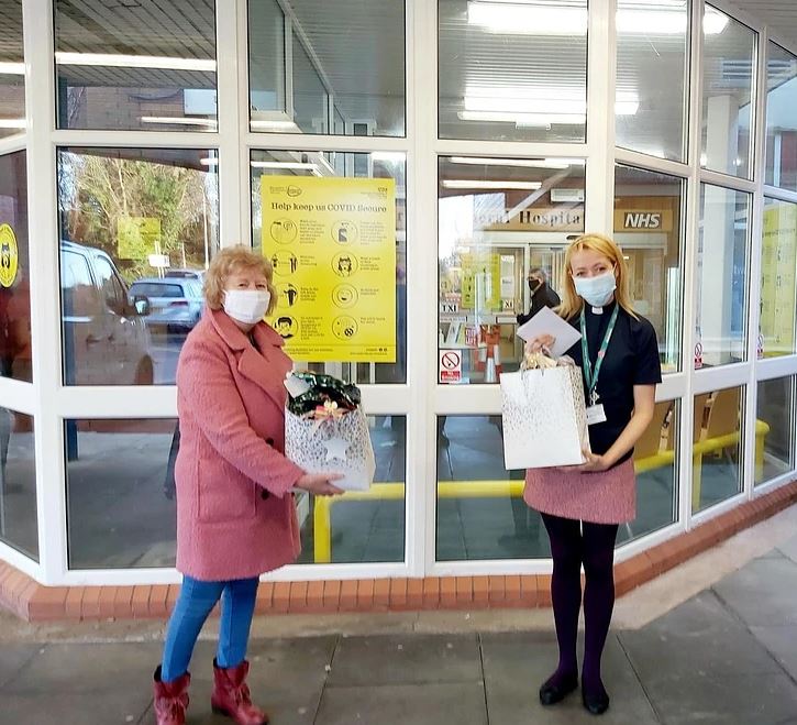 Babs delivers two gift bags of crosses to the local hospital.